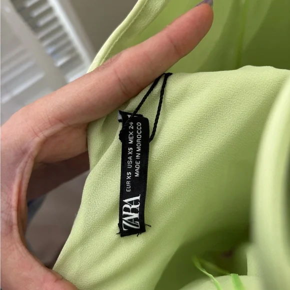 Zara Light Green Silk Mini Dress with Cutout - Picture 4 of 4